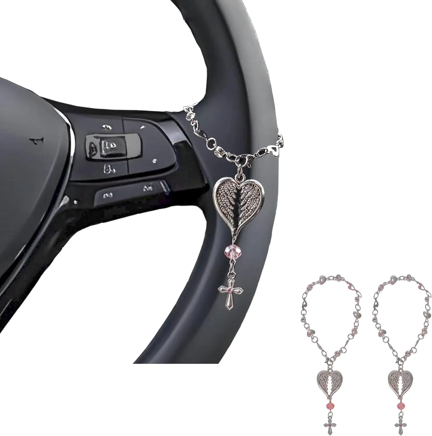 Angel Wing Cross Car Charm Rearview Mirror Hanging Ornament Christian Faith Car Decor Gift for Women Car Decorations