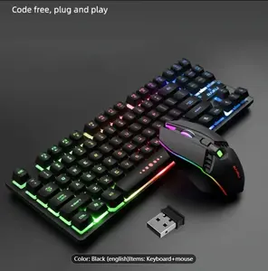 Wireless Gaming Keyboard And Mouse Combination, 87 Keys Rainbow LED Backlight Rechargeable Mechanical Feel Anti-gouging Ergonomic Waterproof RGB Silent Mouse For PC Players (black)