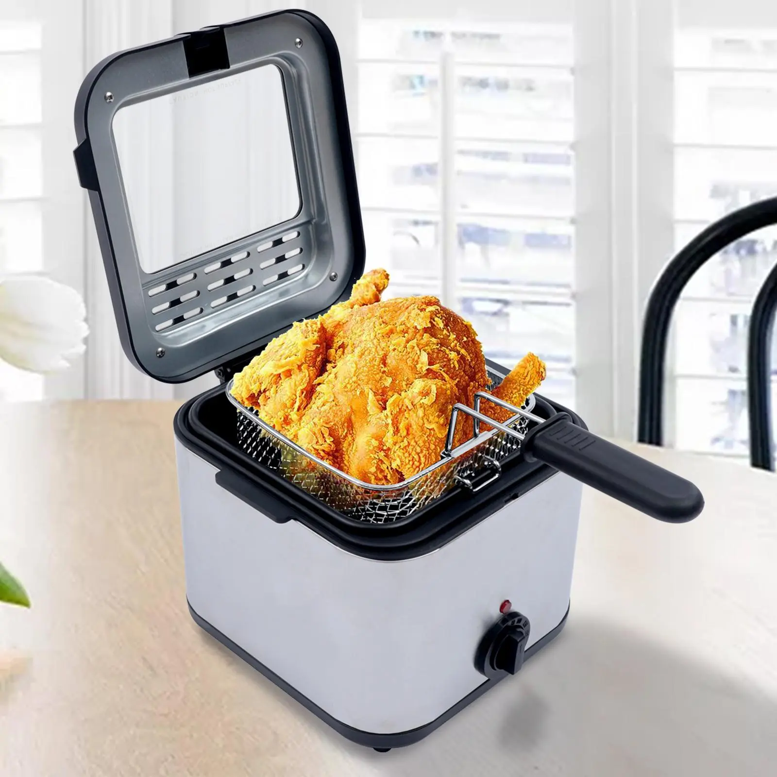 Corded Modern Electric Stainless Steel Deep Fryer with Basket - 2.5L Oil Capacity, 1000W Kitchen Appliances for Chicken, Household Kitchenware