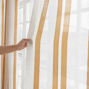 Modern Minimalist Striped Summer Sheer Window Curtain Panel, Rod Pocket Hanging, Ideal for Living Room Bedroom Kitchen Balcony Dining Office Decor