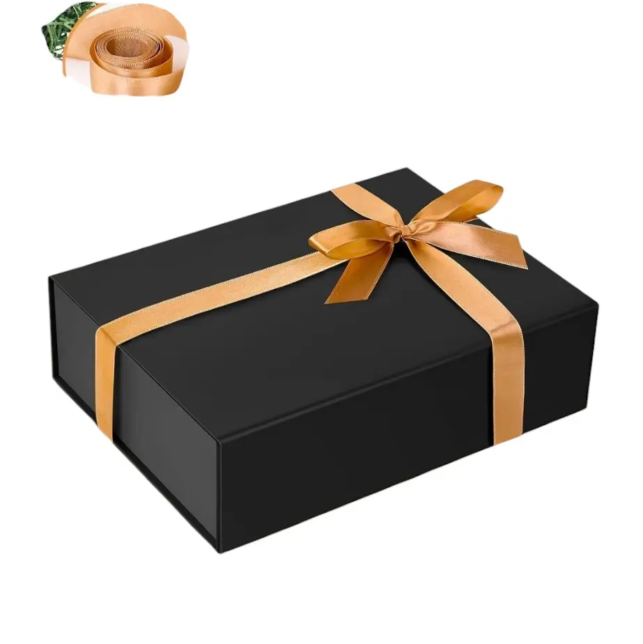 Caja Sorpresa  Custom Gift Box - Black with Golden Ribbon, Perfect for Special Occasions
