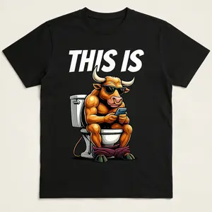 Funny "Bull On Toilet This Is Bullshit" Sarcastic Graphic T-Shirt | Retro Humor Unisex Tee with Bull Design