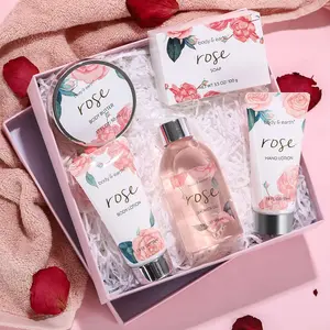 Spa 5 Pcs Gift Sets for Women - Rose Scented Bath and Body Care Gift Baskets, Beauty Christmas Holiday Birthday Gifts for Her