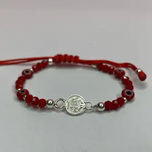 Kids Evil Eye Bracelet 925 Sterling Silver | St Benedict Double Sided Medal | Adjustable Red String (5 Styles)