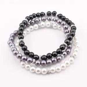 Simple Faux Pearl Beaded Bracelets with Sparkly Spacer Beads