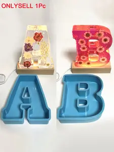 1 Pc of Large 26 Letter Crystal Dropper Silicone Mold Desktop Ornament DIY Commemorative Day Decoration Handmade Accessories Three Color Light Usb Luminous Base