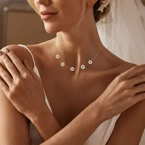 ASCMOY 14K Gold/Silver Plated Pearl Flower Necklace | Dainty Floral Choker for Wedding Prom Bridal Jewelry Gift