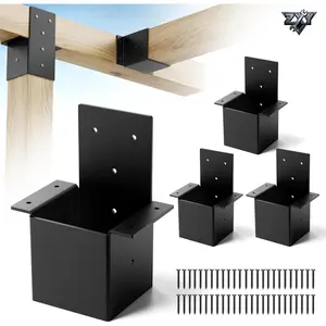 4 Pcs 4x4 Heavy Duty 14 Gauge Pergola Brackets for Wood Post, Post Top Rafter Brackets, Black Pergola Wall Mount Bracket Kit with Screws Deck Railing Brackets for Patio Pergola Log Cabin