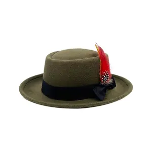 Fedora Hats for Men with Feather Bow, Vintage Felt Short Brim Dress Hat, Classic Mens Fedora Hat for Party Gentleman Style, Lightweight Breathable Polyester Trilby Hat Unisex