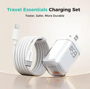 65W Foldable USB C Fast Charger Block with 60W 1.5M Dual USB C Cable, PD 3.0 US Plug Wall Charger for iPhone, Samsung, Laptop, Travel Essential