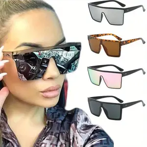 Trendy Oversized Vintage Frame Glasses Fashion Eyewear for Men & Women Windproof Polarized Sunglasses Rectangular Polarized Tinted Lenses