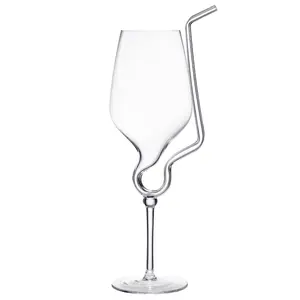 Straw Wine Glass, Spiral Vampire Wine Glass | 16oz | Stemmed Wine Glasses With A Built-In Straw, Creative Cocktail Glassware - Champagne, Gin & Tonic, Juice, Water - Ideal Birthday Cup, Gift, Wedding