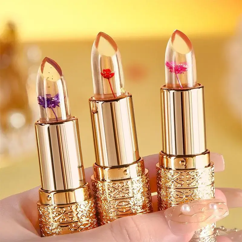 Flower Design Color Changing Lipstick,Long Lasting Lipstick, 3 Counts Moisturizing Color Changing Lipstick, Glossy Lip Glaze Stick Plumping Lip Oil Lip Stick for Girls & Women,Lip Stain, Lip Gloss, Lip Care