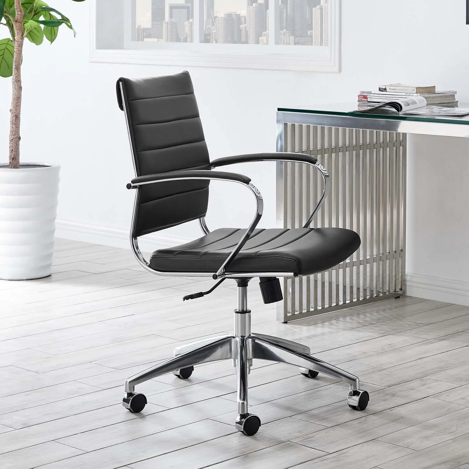 Modway Jive Mid-Back Office Chair - Black, Commercial Grade, Cushioned, Ergonomic Adjustable, Pivoting, Spine Support (Included in Commercial Grade Chairs & Stools Category), Cushioned Chairs & Stools