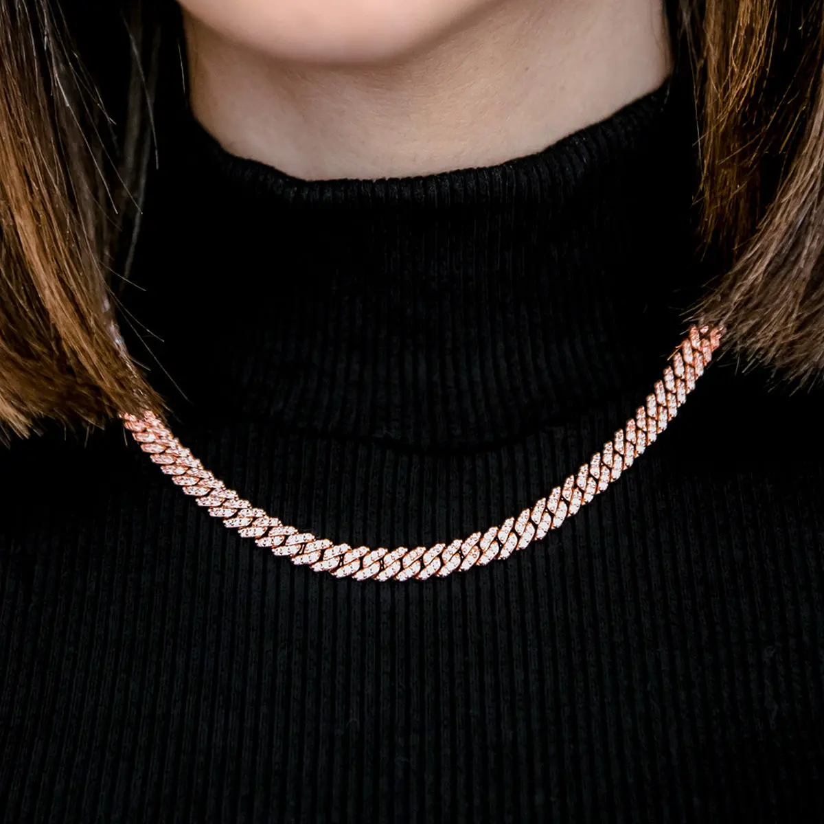 Micro Diamond Prong Cuban Necklace 18k Rose Gold Plated - 6mm - Lifetime Guarantee