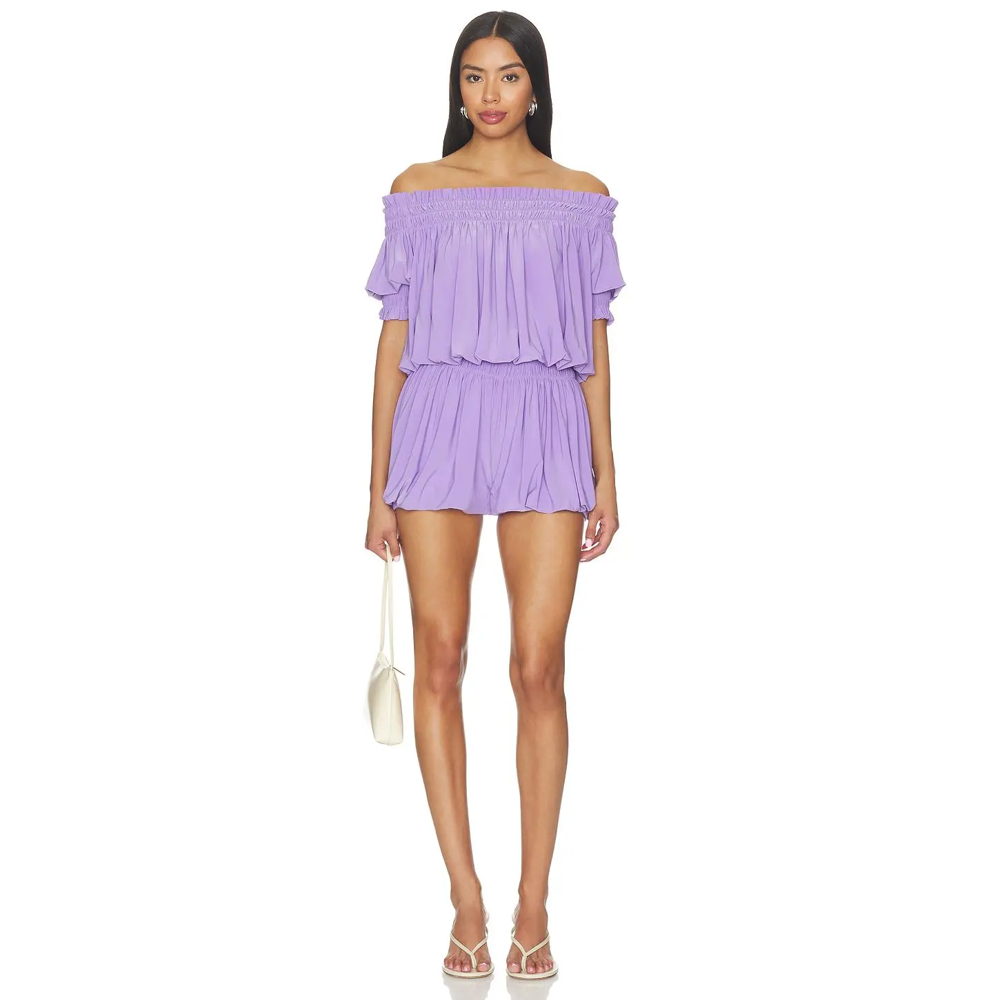 Norma Kamali Short Sleeve Peasant Puff Jumpshort in Lavender