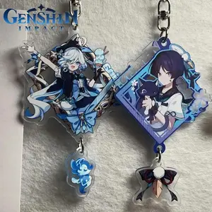 Game Genshin Impact Furina Wanderer Scaramouche Cosplay Keychain Acrylic Figure Key Chain Backpack Decoration Keyring Prop