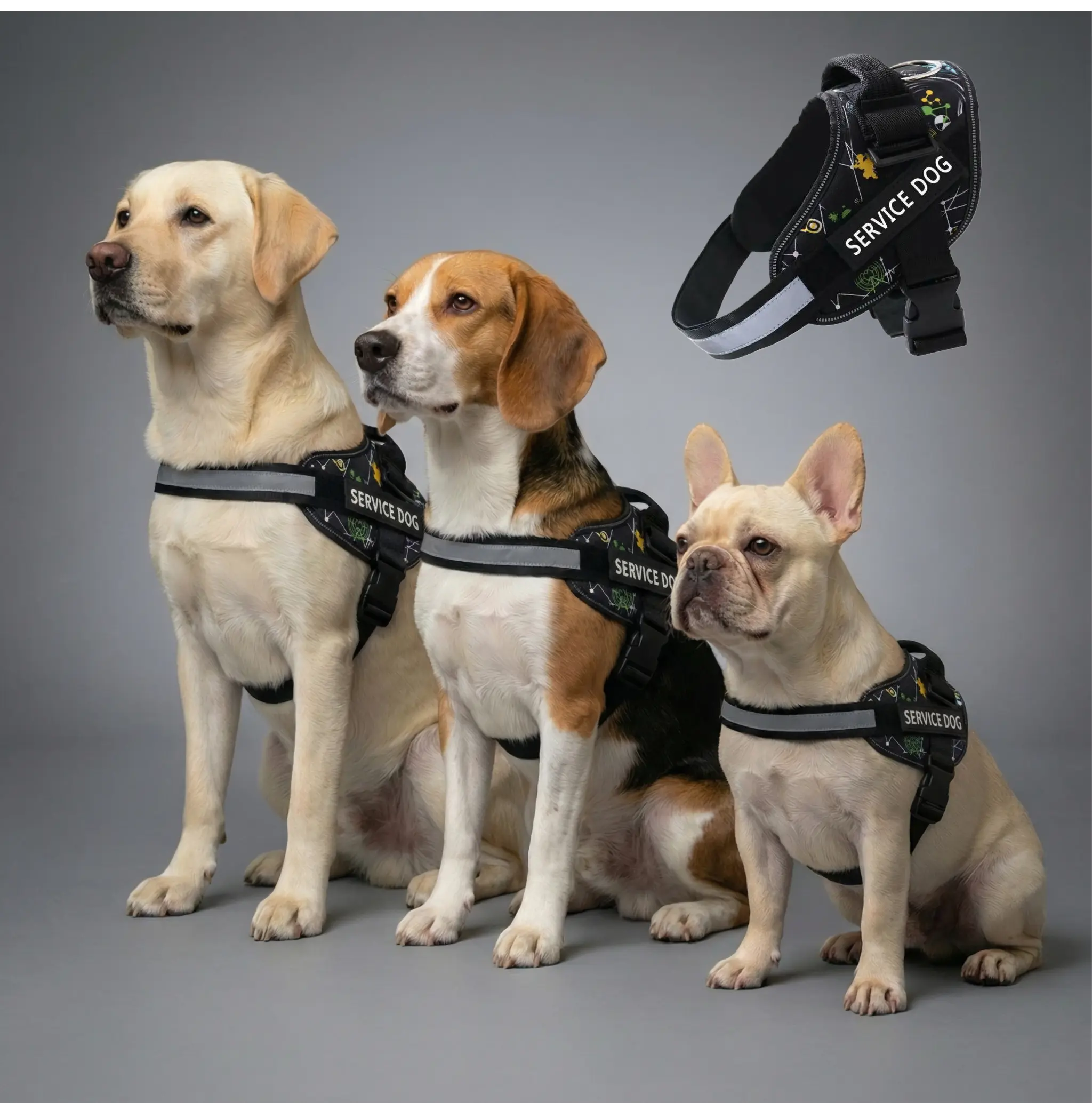 dog harness, adjustable for small large dog with customized patch dogs training supplies