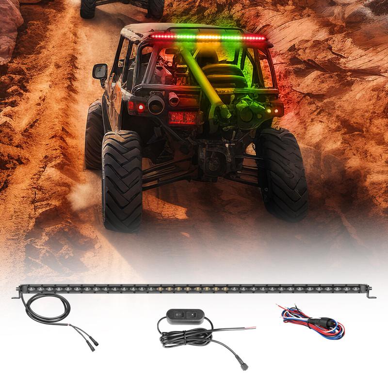 YCHOW-TECH 37in LED Chase Light Bar Kit (LED Lightbar) for Yamaha YXZ1000R UTV, Offroad Lighting System with 4-color Wire Hookup, 8 Patterns, Brake/Rev Control, Solid+8 Flash Mix, Braking-Turn Signal & Mount
