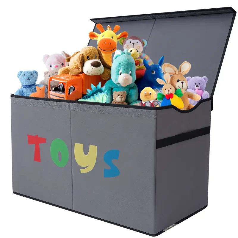 VICTORICH Large Rectangular Collapsible Toy Box with Lid - Sturdy Decorative Organizer Storage, 3mm-Thickness Inserts, 40kg Capacity Storage Containers for Kids’ Toys, Clothes
