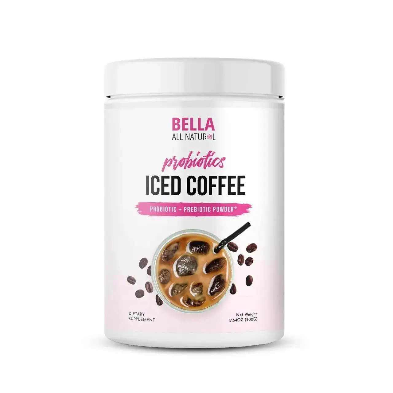 Bella All Natural Probiotics Iced Coffee Powder, 500g, Adult Daily Wellness Drink Mix, Easy to Prepare Instant Beverage Powder