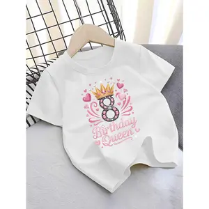 8Th Birthday Queen T-Shirt - Pink And Black Number 8 with Heart And Crown - Soft Top Suitable for 8Th Birthday Party Attire, Casual Summer Wear (Short Sleeve Round Neck)