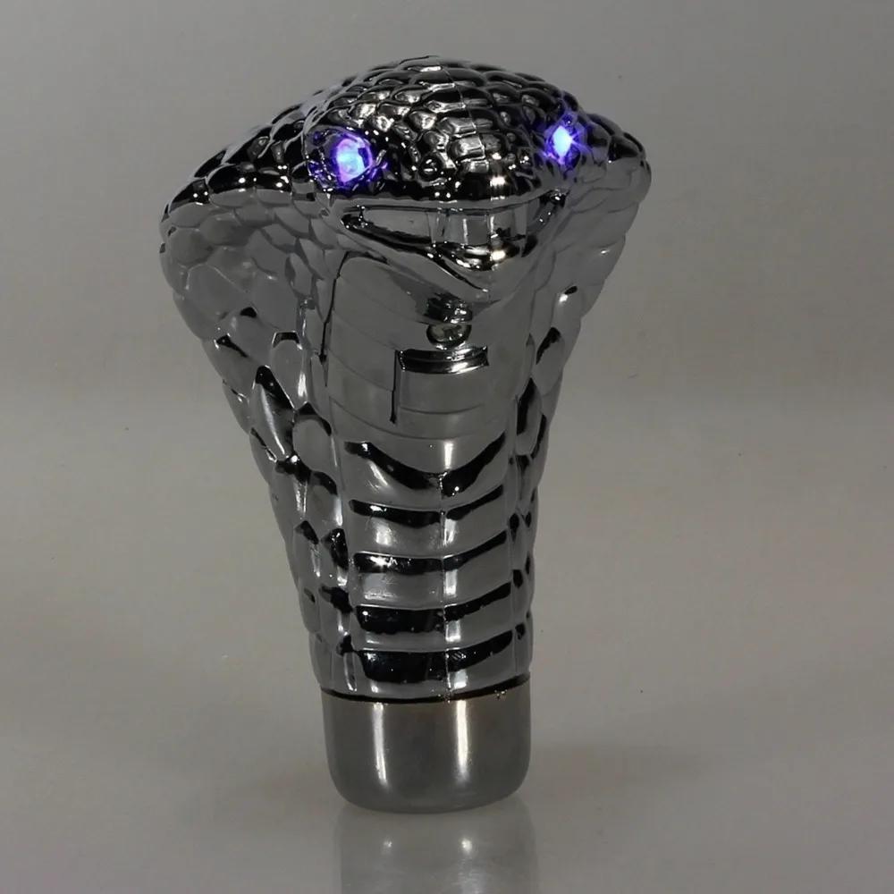 Universal Chrome Red Blue LED Eyes Car Cobra Manual Gear Shift Knob Snake Shifter