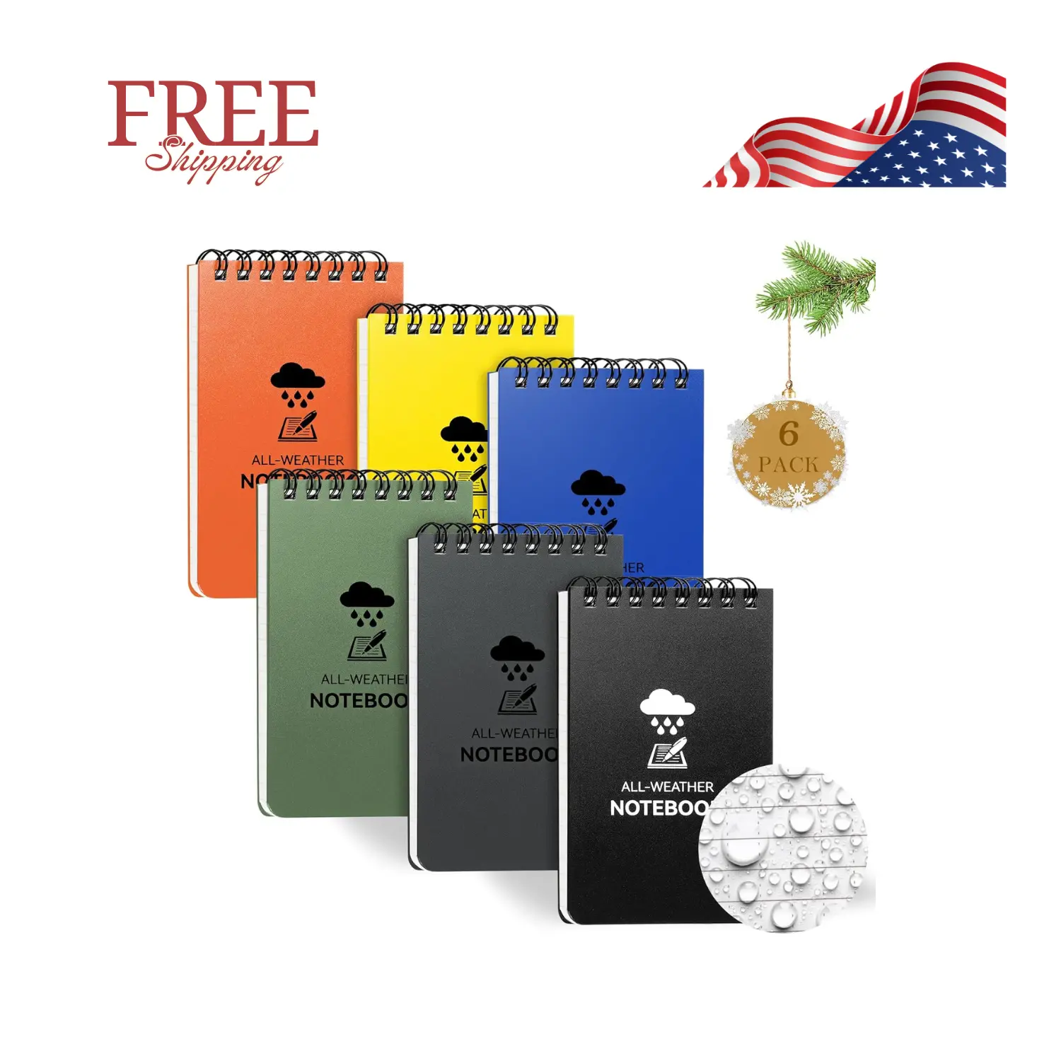 6 Pack Waterproof Notebook, 3 x 5 inch Pocket Notepad