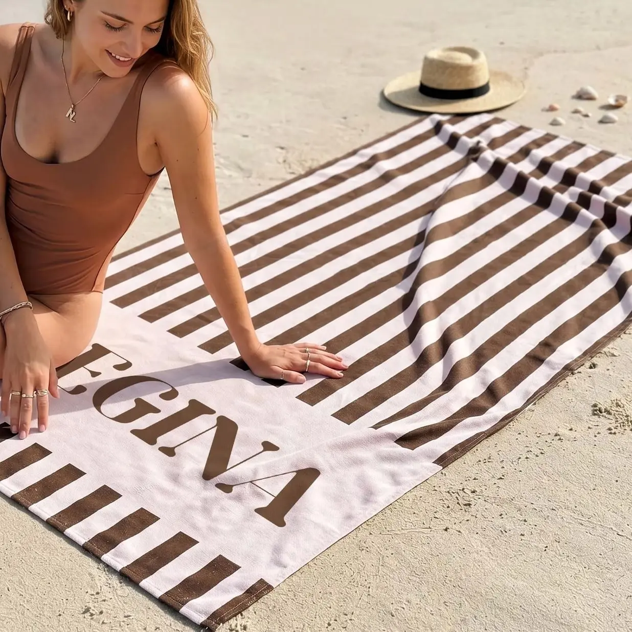 Personalized Striped Beach Towel, Custom Name Bachelorette Party Gift, Summer Vacation Essential