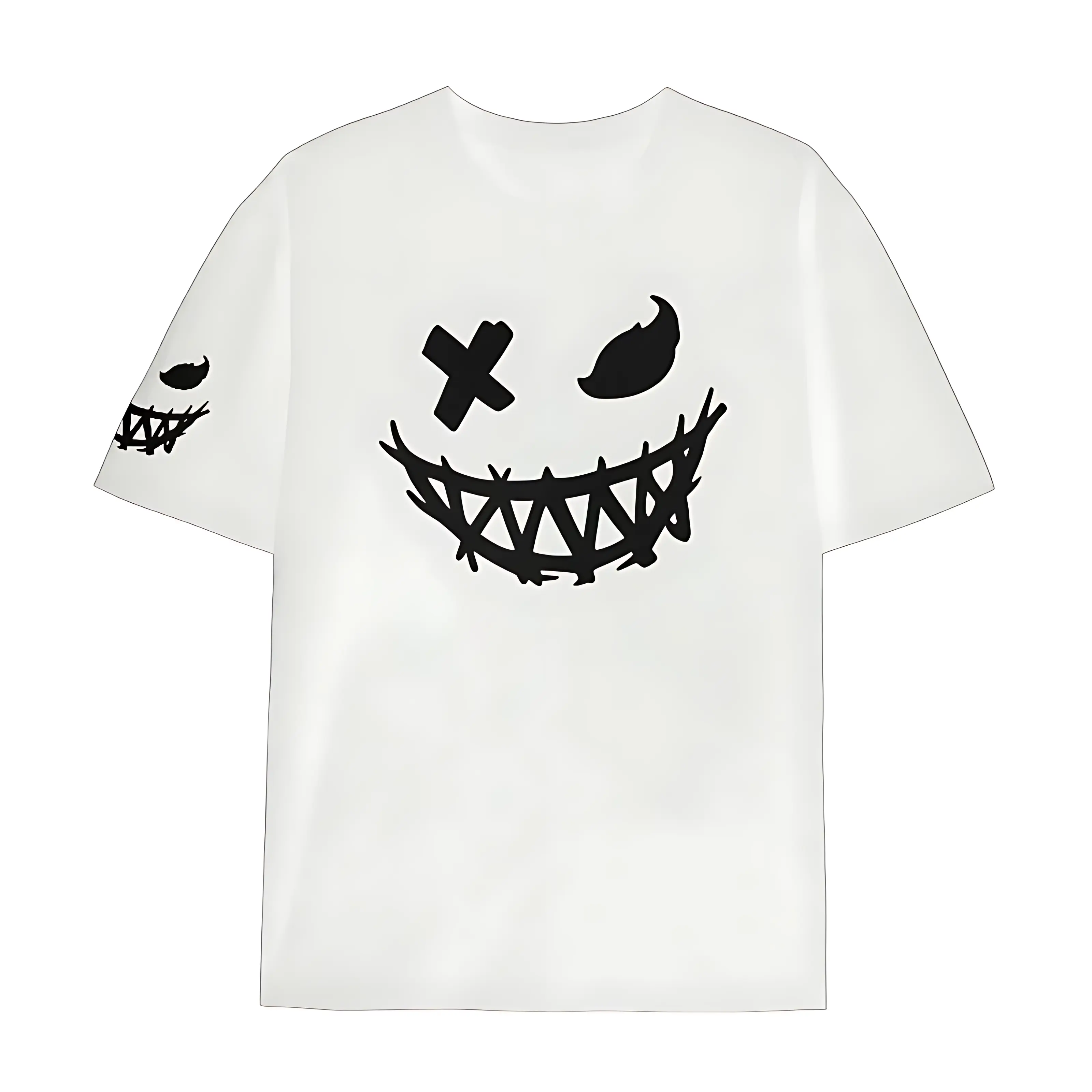 Gothic Graphic T-Shirt with Evil Grin Barbed Wire Print, Unisex Oversized 100% Cotton Top, Dark Aesthetic Street Style for Halloween, Tshirt, Garment, Outfits, Vibe, Cloth, Matching