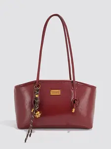 Retro classic simple solid color handbag, Pu Tote Satchel, fashionable woven pendant, elegant commuting, fashionable and versatile one-shoulder handbag, a variety of colors to choose from, suitable for office workers, daily commuting, etc.