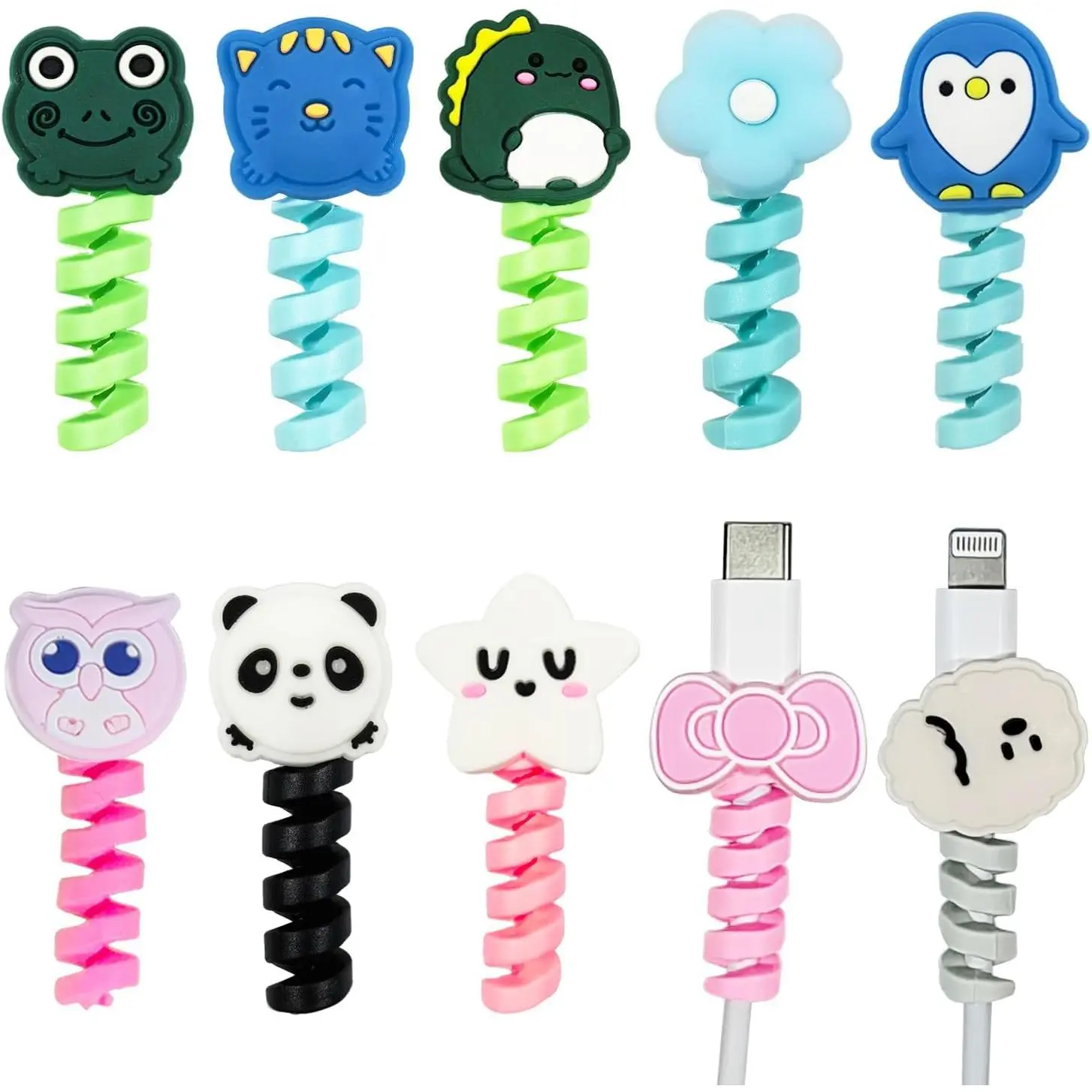 h-77 10 PCS Cartoon Silicone Charger Cable Protector Mobile Phone Charger End Cord Colorful Cute Savers for Most Cellphone Data Lines Charger Cord Management Protector
