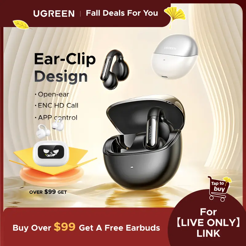 [LIVE ONLY]UGREEN S5 Open Ear Wireless Headphones Bluetooth 5.4, Fast Charging for 24 Hours Playtime, Compatible with iPhone Android and Bluetooth Devices,Suitable for Running