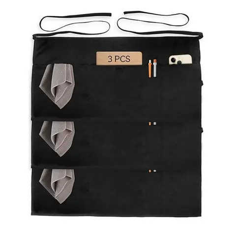 YUANBANG Waterproof Cotton Work Waist Apron - Unisex Casual Apron with 4 Deep Pockets, Adjustable Ties, 23.5in x 11.5in, Classic Fit - 1-Pack or 3-Pack, Black or Red, Work Apron