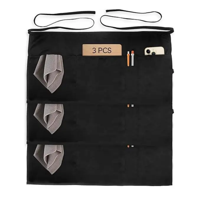 YUANBANG Waterproof Cotton Work Waist Apron - Unisex Casual Apron with 4 Deep Pockets, Adjustable Ties, 23.5in x 11.5in, Classic Fit - 1-Pack or 3-Pack, Black or Red, Work Apron