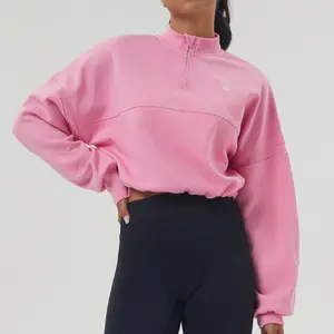 LunaFit Quarter-Zip Cropped Pullover – Bubblegum Pink