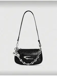 Women's Square Crossbody Shoulder Bag Y2K Metal Style PU Leather with Metal Star and Ball Chain Strap Daily Commuting Gift Handbag