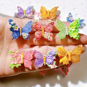 7/14pcs Butterfly Flower Flat Resin Accessories, DIY Hair Clips, Stationery, Bag Charms, Phone Cases, Shoe Buckles, Fridge Decor Stickers, Charm Accessory