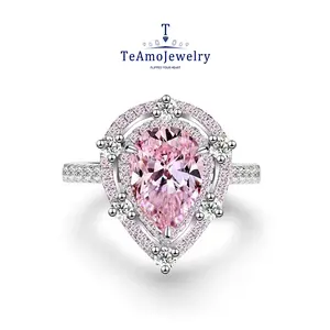 【Buy 1 get 1 bracelet】【RZ-353】925 Sterling Silver 3CT Pear Cut Artificial gemstone 5A Ring, Pink exaggerated design, suitable for parties to wear, a Christmas gift for girlfriends