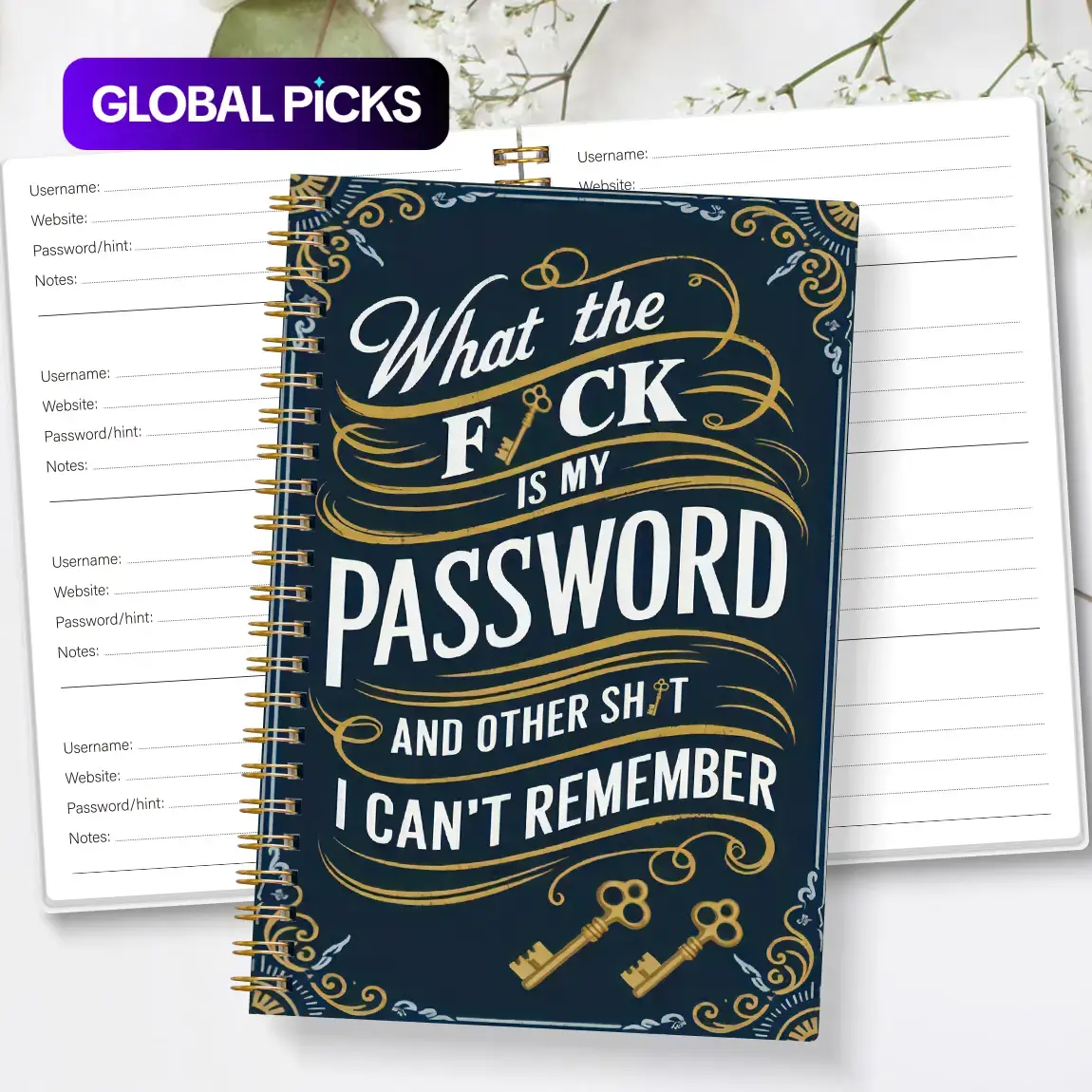 Simple Password Log Book, Durable Hardcover Spiral Bound Journal, Planner, Minimalist Address & Password Organizer with Quick Reference Section, Secure Username & Vault for Office & Computer Website Logins, Ideal Gift for Seniors & Men #GLOBAL PICKS