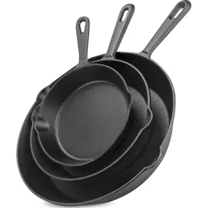 3pcs Non-Stick Cast Iron Skillet Set with Drip Spout - Ideal for Holiday Cooking, RV & Campfire Meals