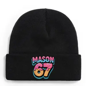 Six Seven Mystery Mason 67 Ice Cream Drip Knitted Hat - 100% Acrylic Winter Warm Hat, with MASON 67 Logo and Number 67 Design, Unisex Fun Cold-Proof Accessory, Elastic Cuff Warmth
