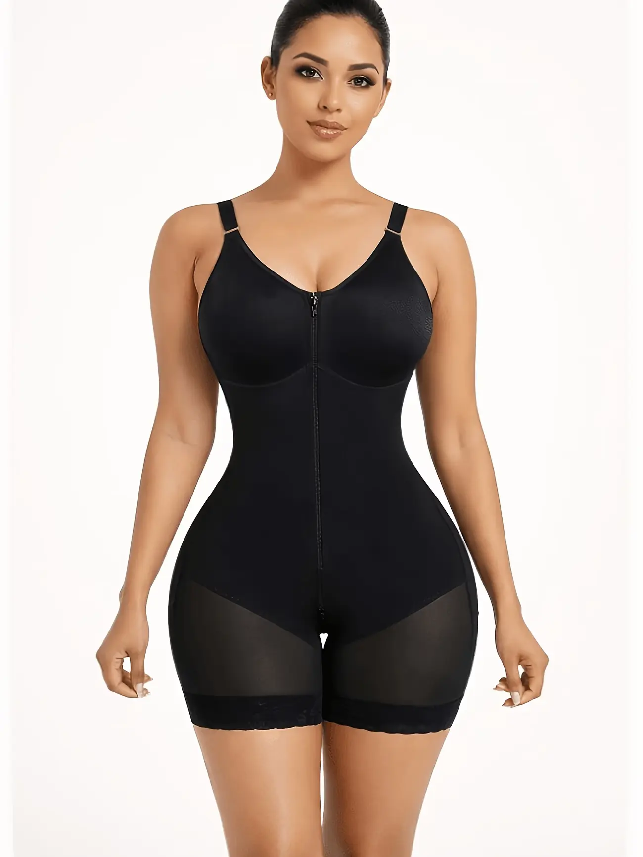 Women's Colombian Fashion Shapewear Bodysuit, Single Pack — Tummy Control & Butt Lifter, High Elasticity, Zipper Crotch & Shoulder Straps, Firm Waist & Lifted Buttocks, Suitable for Daily, Sport & Yoga