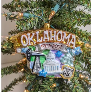 Oklahoma State Shape Handcrafted Glass Ornament from Christopher Radko Collection