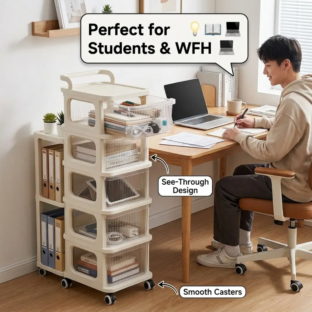 5-Tier Mobile Utility Cart with Wheels - Home Office Storage Organizer Trolley for Snacks, Office Supplies (Home Supplies, Storage Holders & Racks)