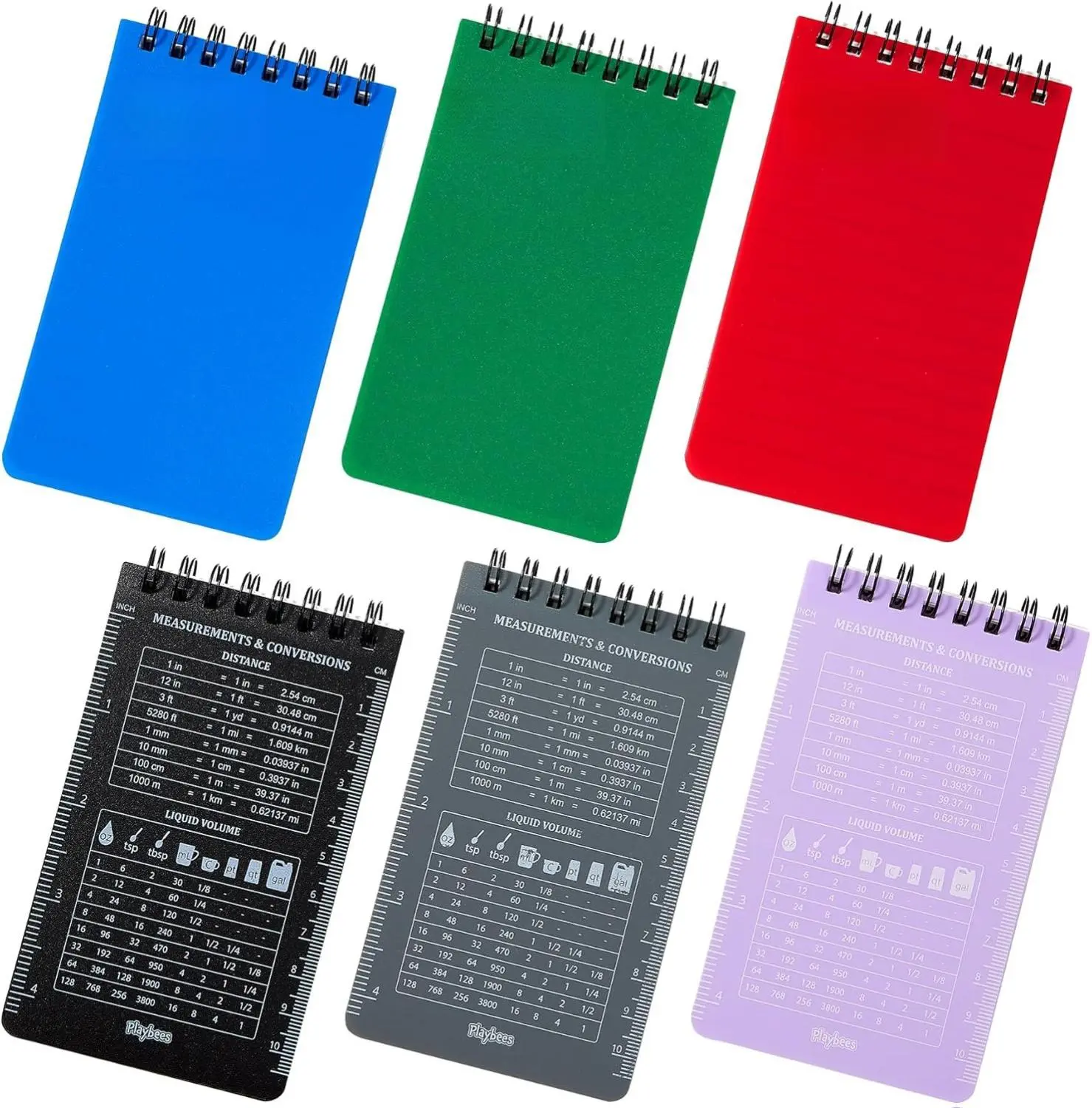 6 Pack & Color Waterproof Notebook 3 x 5 top-Spiral Pocket Notepad All Weather Pocket Notebook 100 Lined Pages for Outdoor Office/Police/Contractor back for school supplies for kids & adults