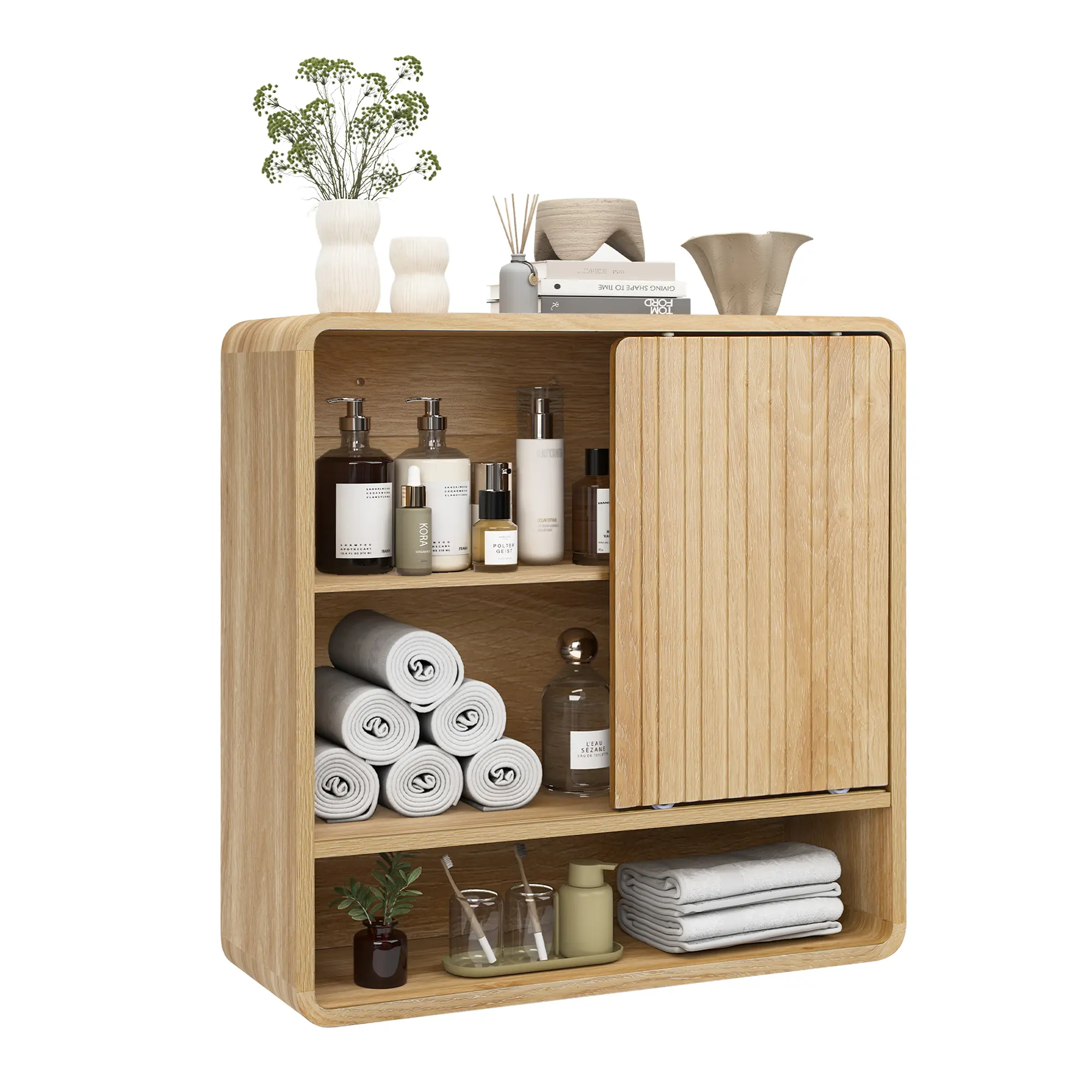 FurSch Wall Mounted Bathroom Storage Cabinet – Sliding Door Wood Organizer with Adjustable Shelf, Over The Toilet Floating Cabinet for Bathroom, Laundry Room, or Kitchen