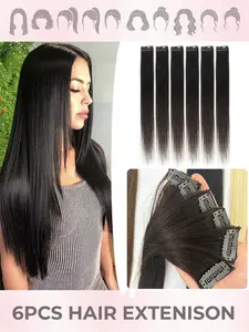 6pcs Single Clip in Hair Extensions, Real Human Hair, Straight Soft Seamless Hairpieces for Women, Suitable for All Hair Types, Fits Scalp Perfectly