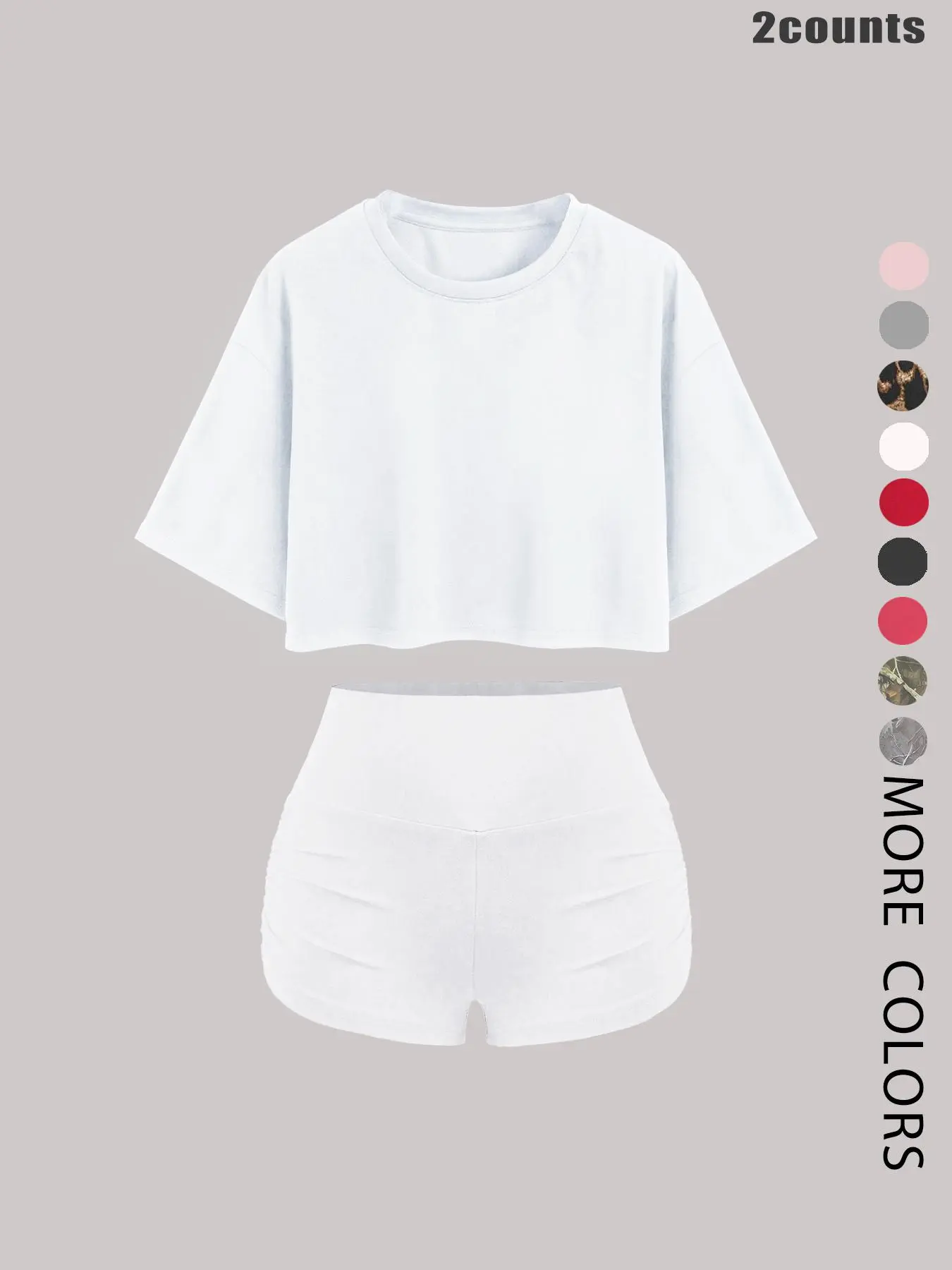 Women's All Over Print Loose Crop Tee & Skinny Shorts Two-Piece Set, Basic Casual Fashion Cozy Round Neck Short Sleeve Top & High Waist Shorts for Daily Outdoor Wear, Ladies Summer Clothes, Suits, Summer Matching Set