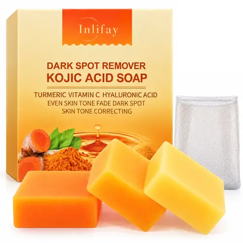 Kojic Acid Soap with Turmeric: Dark Spot Remover Soap with Vitamin C, Vitamin E, Retinol, Collagen, Hyaluronic Acid, Moisturizing for Body & Face
